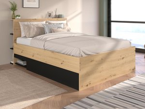 Bett mit Bettkasten - 140 x 190 cm - Holzfarben & Schwarz - RADANI