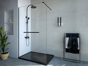 Duschtrennwand Seitenwand italienische Dusche mit Handtuchhalter - 120 x 200 cm - Sicherheitsglas - Schwarz matt - KRISTEN