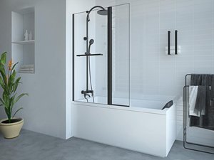 Duschtrennwand Badewanne mit Handtuchhalter - (70 + 30) x 140 cm - Schwarz matt - PRIMAEL