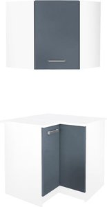 Kücheneckschränke - 1 Unterschrank & 1 Oberschrank - 2 Türen - Grau & Weiß - TRATTORIA