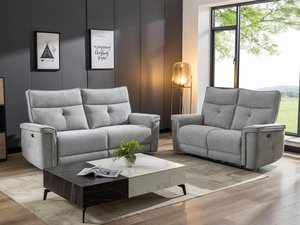 Relaxsofa 3-Sitzer & 2-Sitzer elektrisch - Stoff - Grau - BENJAMIN