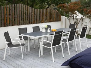 Garten-Essgruppe - Aluminium - 8 Stühle und ein ausziehbarer Tisch - Grau & Weiß -  LINOSA von MYLIA