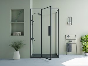 Duschtrennwand mit Schwingtür - Schwarz matt - Industrial Style - 120 x 80 x 195 cm - TORONI