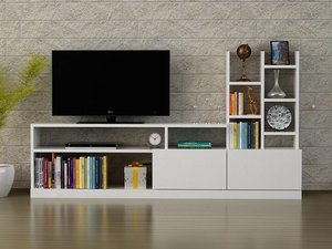 TV Möbel TV-Wand mit Stauraum - Weiß - FIDANA
