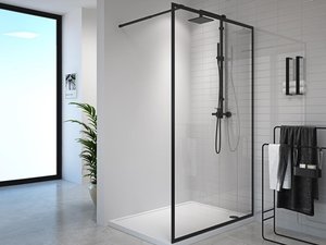Duschtrennwand Seitenwand italienische Dusche - 120 x 200 cm - Sicherheitsglas - Schwarz matt - AMBERI