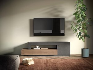 TV-Möbel mit 1 Tür, 1 Schublade & 1 Ablagefach - Holzfarben & Anthrazit - RUSELO