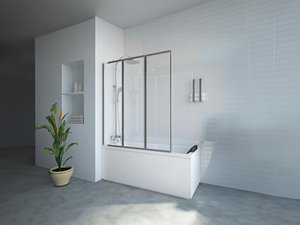 Duschtrennwand Badewanne klappbar - Metall - Chromfarben - 120 x 140 cm - DISTRICT