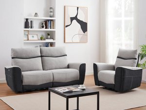 Relaxsofa 3-Sitzer & Relaxsessel elektrisch - Stoff - Grau & Anthrazit - DAMON