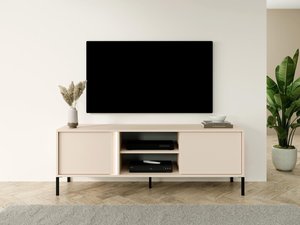 TV-Möbel - 2 Türen & 2 Ablagefächer - mit LED-Beleuchtung - Beige - ELYNIA