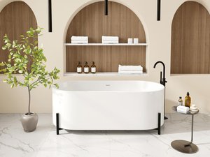 Freistehende Badewanne oval - mit schwarzen Füßen - Weiß - 160 x 73,5 x 59 cm - ALONSA