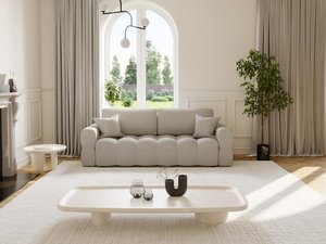 Sofa 3-Sitzer mit Schlaffunktion - Bouclé-Stoff - Hellgrau - ISSORO