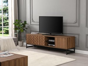 TV Möbel mit 3 Türen & 2 Ablagen - MDF - Naturfarben & Schwarz - CARATANA