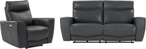 Relaxsofa 3-Sitzer & Relaxsessel elektrisch - Rindsleder - Anthrazit - DAMON