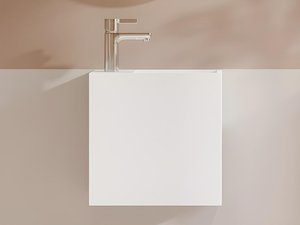 Handwaschbecken hängend mit Ablagefach - Solid Surface - Armaturen links - Weiß - 40 cm - PUMORI