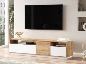 TV-Möbel mit 4 Türen & 2 Regalen - Holzfarben hell & Weiß - CEDONA