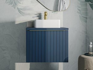 Waschbeckenunterschrank hängend mit Einzelwaschbecken - 60 cm - Blau  gestreift - JOSEPHA - Casalist