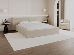 Bett mit Bettkasten - 140 x 190 cm - Cord - Beige + Matratze - TIMANO