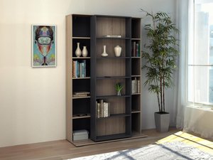 Bücherregal mit Schiebeelement - Holzfarben & Anthrazit - PRALI