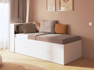 Bett mit Bettkasten + Lattenrost - 90 x 190 cm - Weiß - BORIS