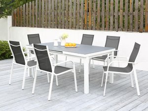 Garten-Essgruppe - Aluminium - 6 Stühle und ein ausziehbarer Tisch - Grau & Weiß -  LINOSA von MYLIA