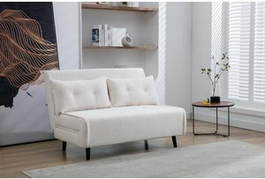 Sofa 2-Sitzer mit Schlaffunktion - Bouclé-Stoff - Elfenbein - URIBIA
