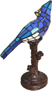 Tischleuchte 5LL-6102BL Vogel, blau Tiffany-Stil