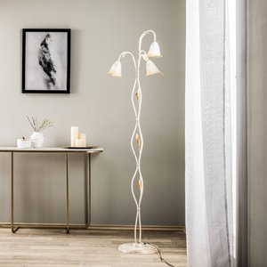 Stehlampe Lucrezia in Elfenbein mit Blütenschirm