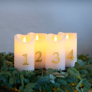 LED-Kerze Sara Advent 4er Höhe 12,5cm weiß/gold