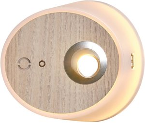 LED-Wandlampe Zoom, Spot, USB-Ausgang, Ulmenholz