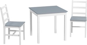 HOMCOM Essgruppe 3er-Set  Kompaktes Küchentisch-Set für 2, Grau+Weiß, Kiefernholz, Ideal für Küche & Wohnzimmer  Aosom.de
