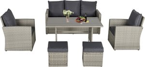 Garten Essgruppe mit Sofa-Set, Lounge & Hocker, ideal für Hof & Balkon, PE Rattan, Grau  Aosom.de