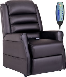 HOMCOM Sessel Massagesessel Relaxsessel mit Aufstehhilfe Liegefunktion Becherhalter Heizfunktion, aus Kunstleder, Braun