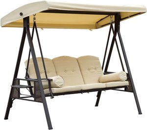 Outsunny 3-Sitzer Hollywoodschaukel Gartenschaukel mit Sonnendach Kissen Metall Polyester Beige+Braun 120 x 208 x 172 cm
