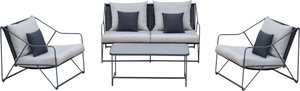 Outsunny Gartengarnitur für 4 Personen Gartenmöbel-Set mit Couchtisch Sofa mit Kissen Outdoor Metall Grau+Schwarz