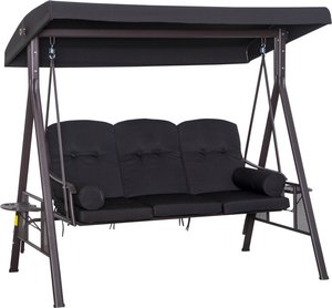 Outsunny 3-Sitzer Hollywoodschaukel Gartenschaukel mit Sonnendach Kissen Metall Polyester Schwarz 116 x 206 x 183 cm