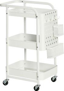 HOMCOM Rollwagen mit Schubladen  3-Etagen Küchenregal auf Rollen für Küche Büro, Stahl, Weiß, 51,5x32x75,6cm  Aosom.de