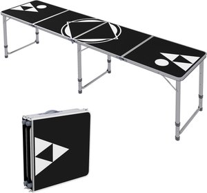 Outsunny Bierpong Tisch klappbarer Campingtisch 240 x 60 cm Klapptisch höhenverstellbar Reisetisch für Garten, Balkon, Alu, Schwarz