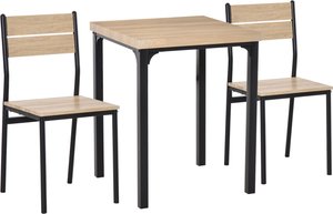 HOMCOM 3-teilige Essgruppe  Sitzgruppe mit Holztisch MDF + Metall, Naturholzmaserung + Schwarz, 1 Tisch + 2 Stühle  Aosom.de