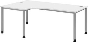 HAMMERBACHER HS82 höhenverstellbarer Schreibtisch weiß L-Form, 5-Fuß-Gestell silber 200,0 x 80,0/120,0 cm