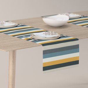 Tischläufer, blau-gelb-grau, 40 x 130 cm, Vintage 70's (143-59)