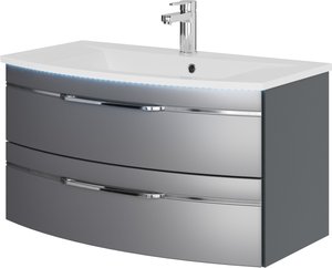 Saphir Waschtisch "Serie 7045 Mineralmarmor-Waschtisch und Unterschrank, 91 cm breit", Waschplatz mit 2 Schubladen, Badmöbel Set mit Waschtisch