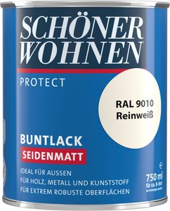 SCHÖNER WOHNEN FARBE Lack "Protect Buntlack", 750 ml, reinweiß RAL 9010, seidenmatt, ideal für außen