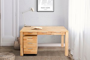 Home affaire Büro-Set "Robi", (Set, 2 tlg.), Buchenholz, bestehend aus Robi Schreibtisch 135 cm und Rollcontainer