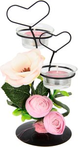 I.GE.A. Teelichthalter "Rose", (1 St.), Glas, Kunststoff, Metall, rosa