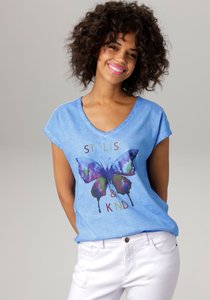CASUAL Schriftzug mit Schmetterling T-Shirt, batikfarbigem Aniston - Casalist und