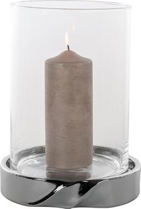 Fink Windlicht "LE DECOR", (1 St.), Kerzenhalter mit Glaszylinder, aus Keramik, silberfarben