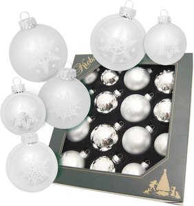 Krebs Glas Lauscha Weihnachtsbaumkugel "Schneeflocke silberfarben", (Set, 16 St.), Weihnachtsdeko, Christbaumschmuck, Christbaumkugeln aus Glas