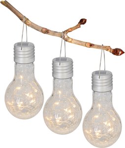 näve LED Gartenleuchte "Crackle Bulb", 1 flammig-flammig, Material: Glas, Farbe: klar, Aufhängemöglichkeit, 3er Set