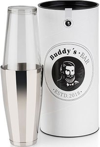 Buddys Cocktail Shaker "Buddys Bar Bosten", 700 ml Becher + 400 ml Glas, Edelstahl poliert
