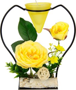 I.GE.A. Teelichthalter "Rose", Metall Glaseinsatz Teelichtkerze Kunstblumen Kerzenständer Advent 3D